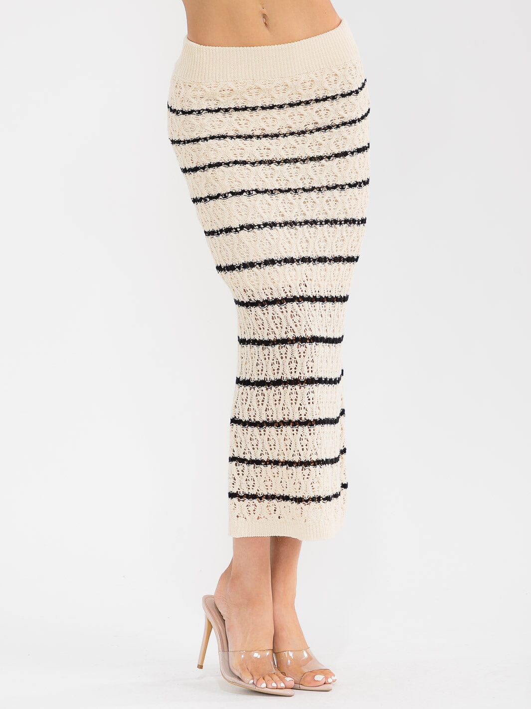 WOMEN'S ELASTIC WAIST COLORBLOCK KNIT MAXI SKIRT