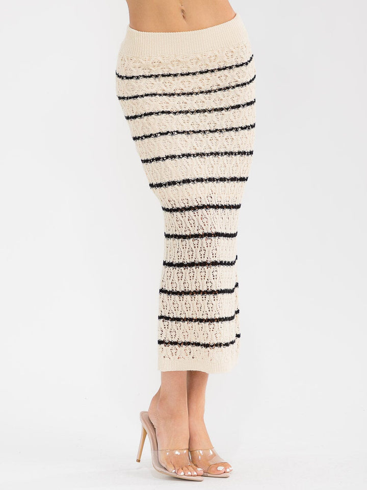 WOMEN'S ELASTIC WAIST COLORBLOCK KNIT MAXI SKIRT
