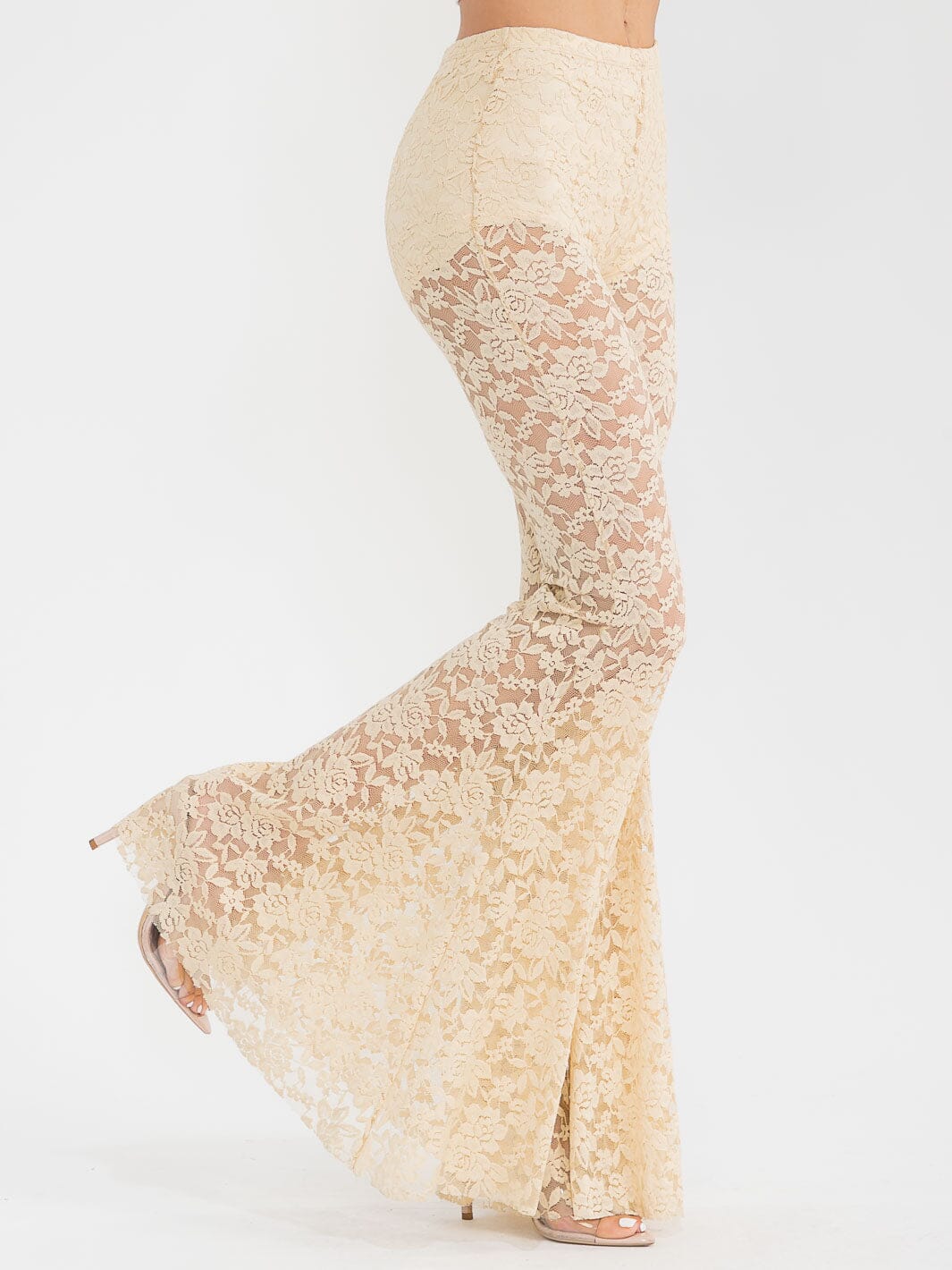 WOMEN'S ELASTIC WAIST ALL OVER LACE BELL BOTTOM PANTS