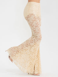 WOMEN'S ELASTIC WAIST ALL OVER LACE BELL BOTTOM PANTS