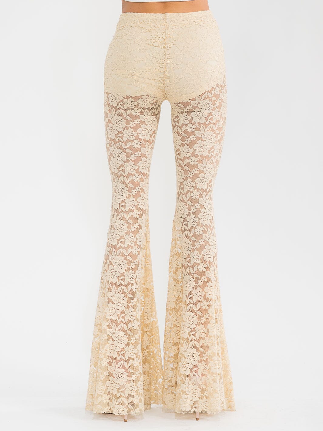 WOMEN'S ELASTIC WAIST ALL OVER LACE BELL BOTTOM PANTS