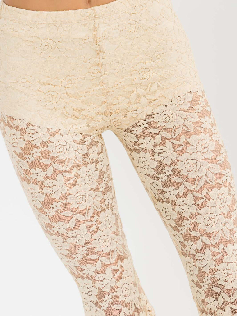 WOMEN'S ELASTIC WAIST ALL OVER LACE BELL BOTTOM PANTS