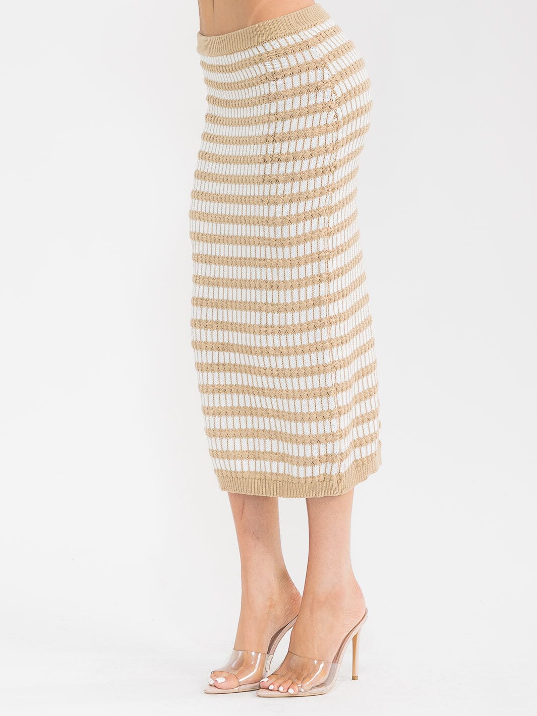 WOMEN'S ELASTIC WAIST SELF TIE KNIT COLORBLOCK MAXI SKIRT