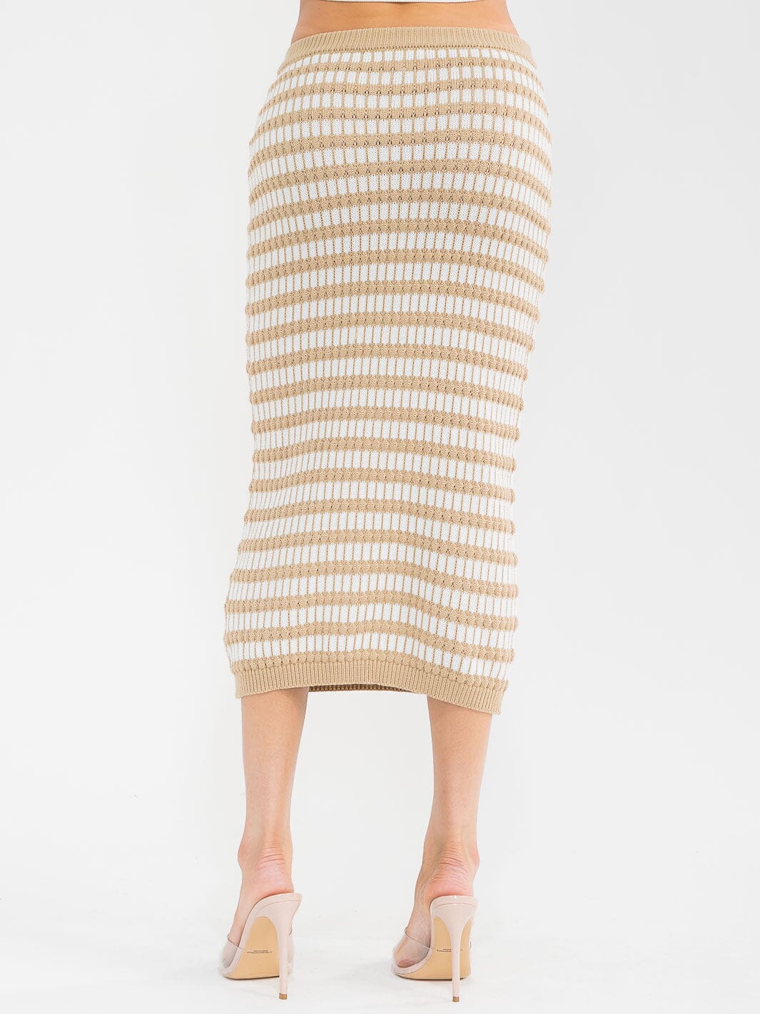 WOMEN'S ELASTIC WAIST SELF TIE KNIT COLORBLOCK MAXI SKIRT