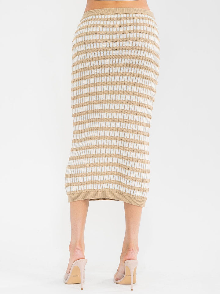 WOMEN'S ELASTIC WAIST SELF TIE KNIT COLORBLOCK MAXI SKIRT