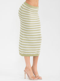 WOMEN'S ELASTIC WAIST SELF TIE KNIT COLORBLOCK MAXI SKIRT