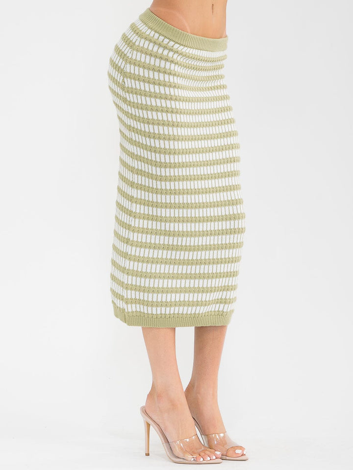 WOMEN'S ELASTIC WAIST SELF TIE KNIT COLORBLOCK MAXI SKIRT