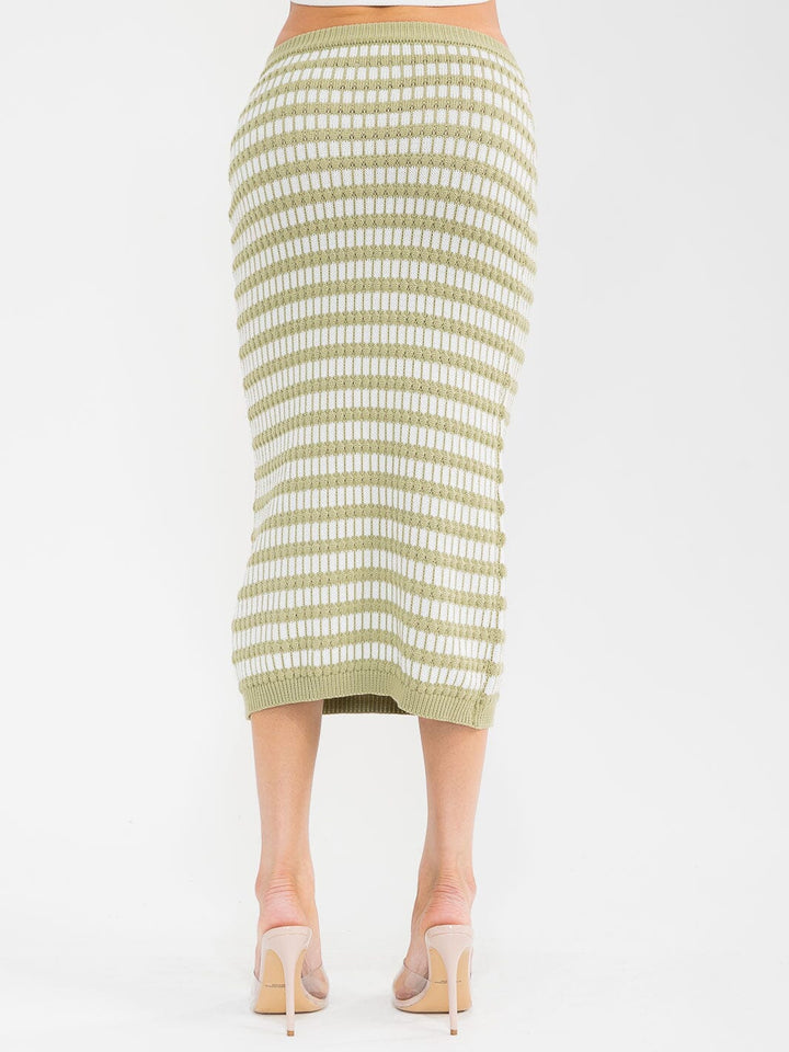 WOMEN'S ELASTIC WAIST SELF TIE KNIT COLORBLOCK MAXI SKIRT