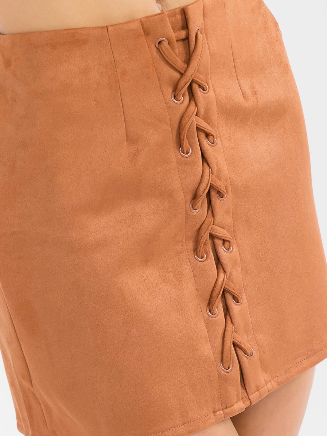 WOMEN'S ZIPPER CLOSURE FRONT LACE UP VELVET MINI SKIRT