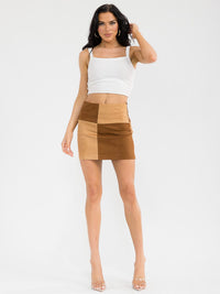 WOMEN'S ZIPPER CLOSURE VELVET COLORBLOCK MINI SKIRT