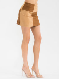 WOMEN'S ZIPPER CLOSURE VELVET COLORBLOCK MINI SKIRT