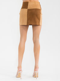 WOMEN'S ZIPPER CLOSURE VELVET COLORBLOCK MINI SKIRT