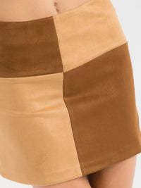 WOMEN'S ZIPPER CLOSURE VELVET COLORBLOCK MINI SKIRT