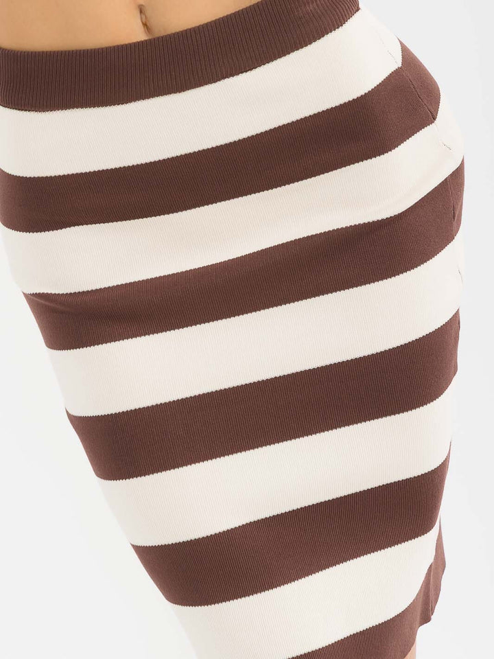 WOMEN'S ELASTIC WAIST STRIPES COLORBLOCK RIBBED PENCIL MINI SKIRT