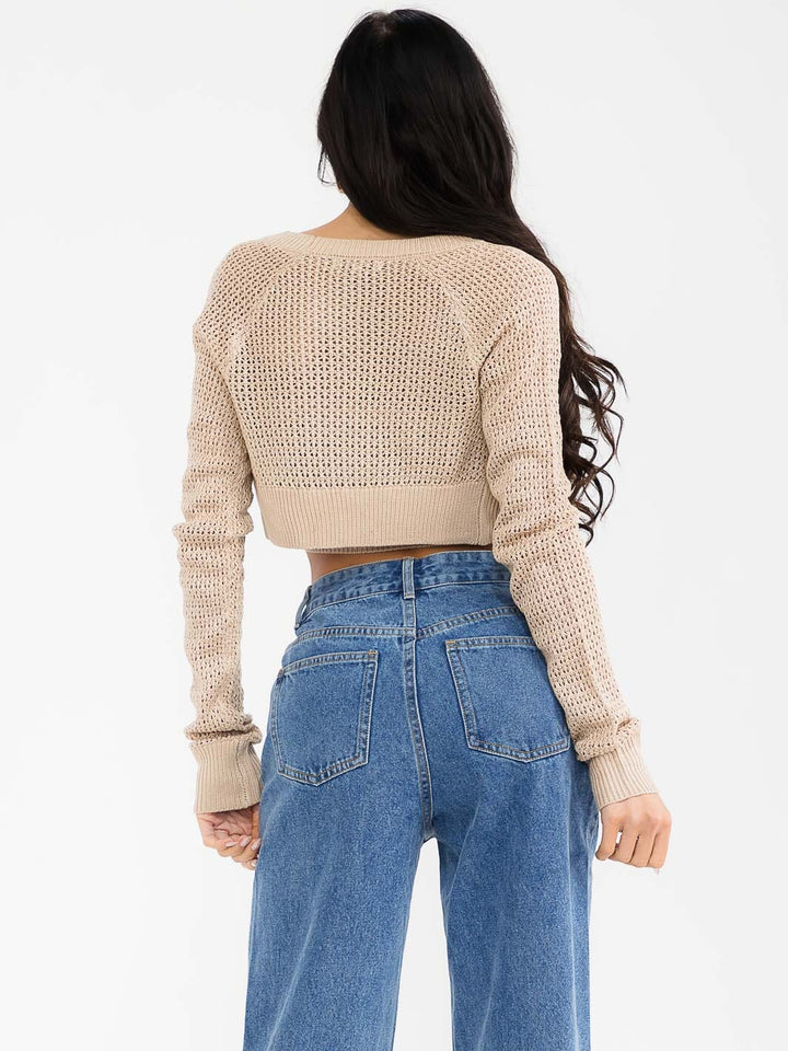 WOMEN'S LONG SLEEVE CARDIGAN & TUBE TOP KNITTED 2PCS SET TOP