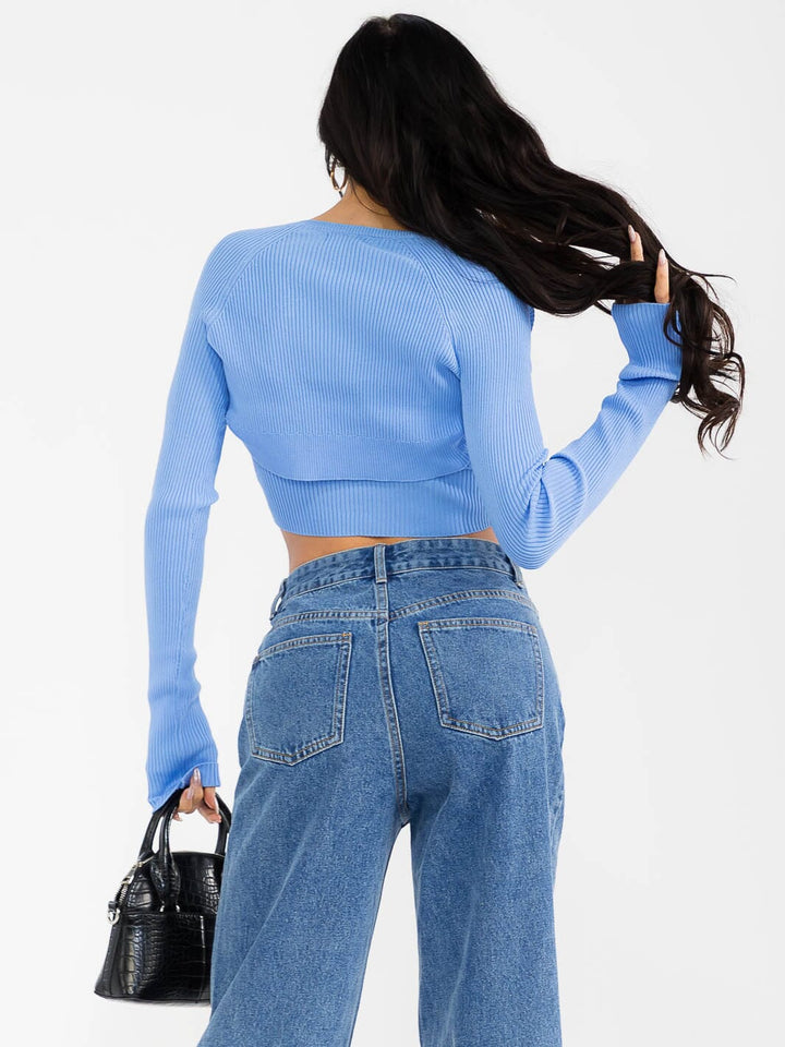 WOMEN'S LONG SLEEVE CARDIGAN & TANK TOP RIBBED 2PCS SET TOP