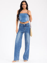 WOMEN'S SLEEVELESS TUBE DENIM CROP TOP