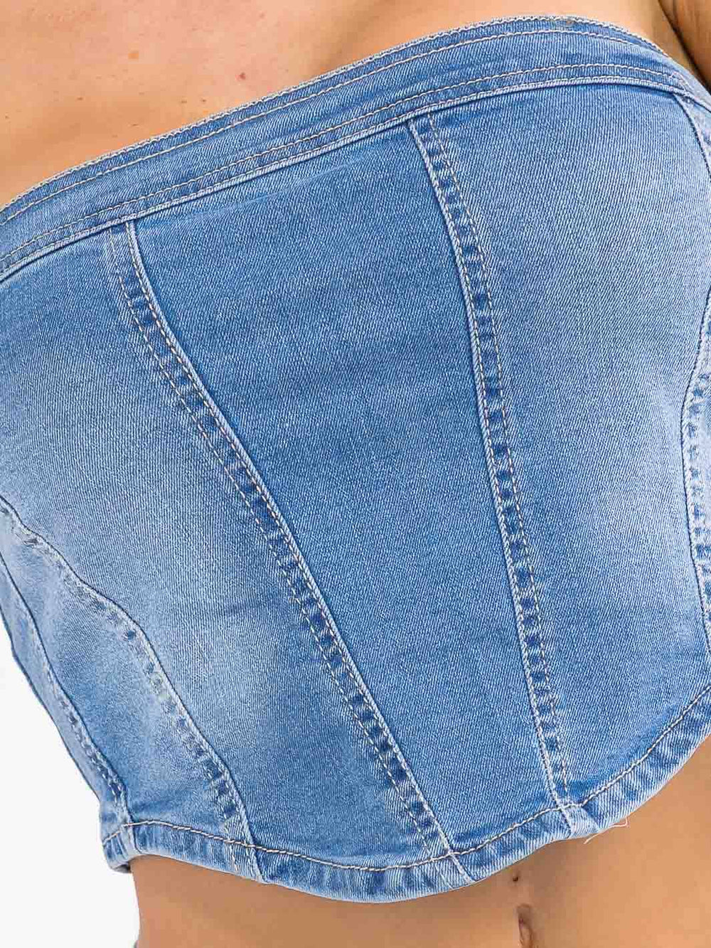 WOMEN'S SLEEVELESS TUBE DENIM CROP TOP