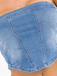 WOMEN'S SLEEVELESS TUBE DENIM CROP TOP