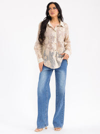 WOMEN'S LONG SLEEVE BUTTON UP CROCHET LACE BLOUSE