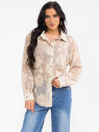 WOMEN'S LONG SLEEVE BUTTON UP CROCHET LACE BLOUSE