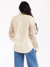 WOMEN'S LONG SLEEVE BUTTON UP CROCHET LACE BLOUSE