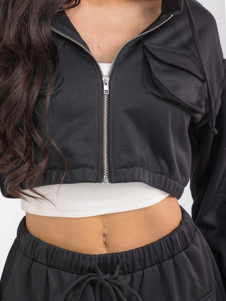 WOMEN'S LONG SLEEVE HOODED TOP & ELASTIC WAIST MINI SKORT SOLID 2PC. SET