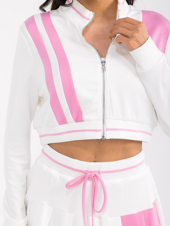 WOMEN'S LONG SLEEVE CROP TOP & ELASTIC WAIST MINI SKORTS COLORBLOCK 2PC. SET