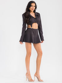 WOMEN'S LONG SLEEVE CROP BLAZER & ZIP UP MINI SKIRT PLEATED 2PC. SET