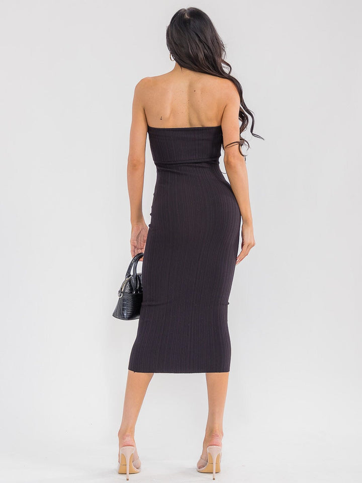 WOMEN'S SLEEVELESS TUBE RIBBED BODYCON MIDI DRESS