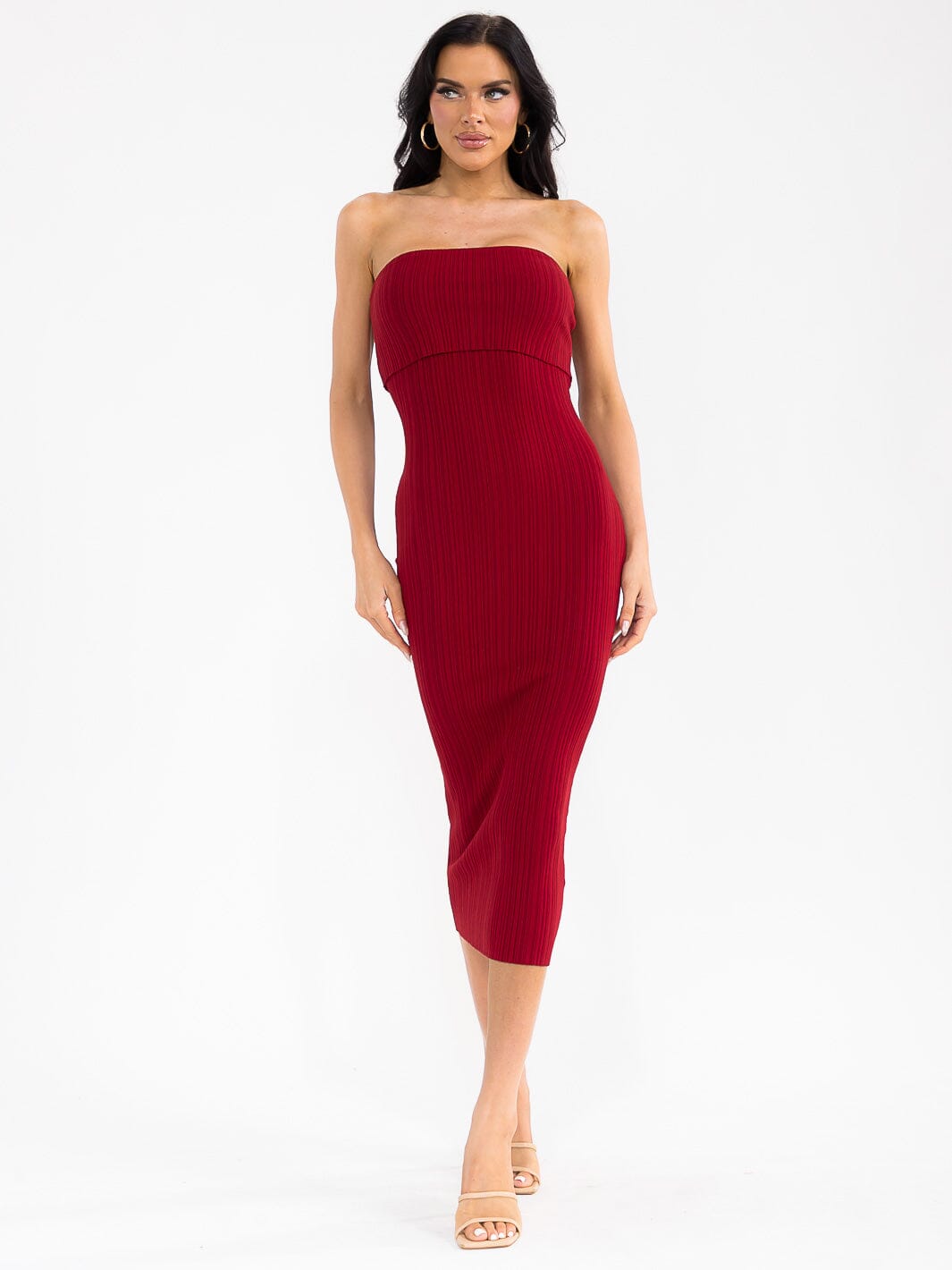 WOMEN'S SLEEVELESS TUBE RIBBED BODYCON MIDI DRESS