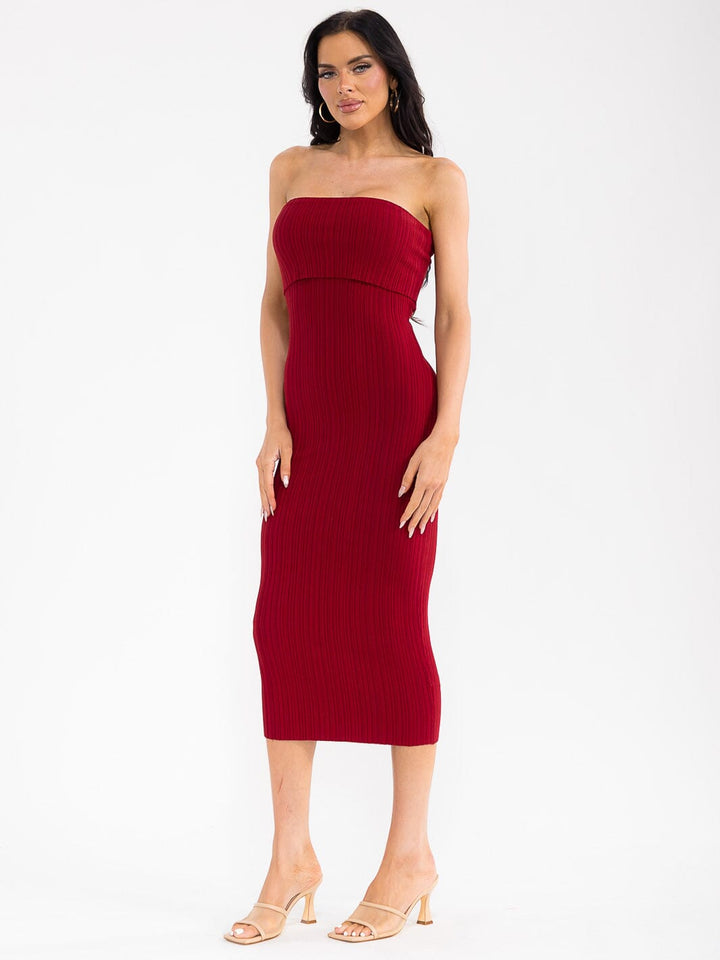 WOMEN'S SLEEVELESS TUBE RIBBED BODYCON MIDI DRESS