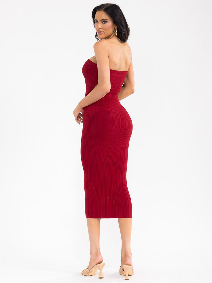 WOMEN'S SLEEVELESS TUBE RIBBED BODYCON MIDI DRESS