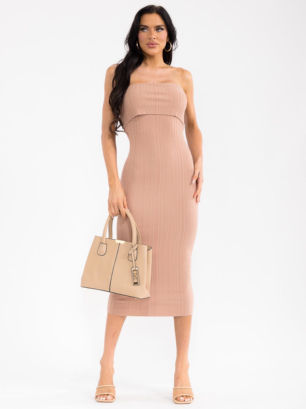WOMEN'S SLEEVELESS TUBE RIBBED BODYCON MIDI DRESS