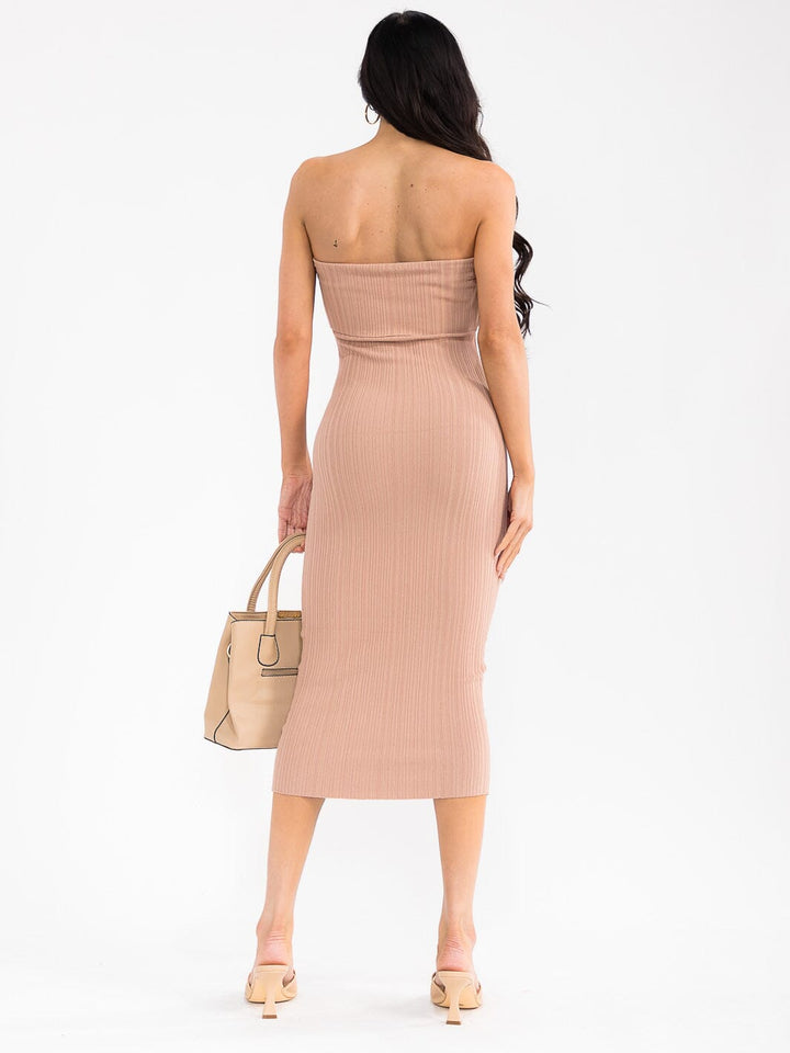 WOMEN'S SLEEVELESS TUBE RIBBED BODYCON MIDI DRESS