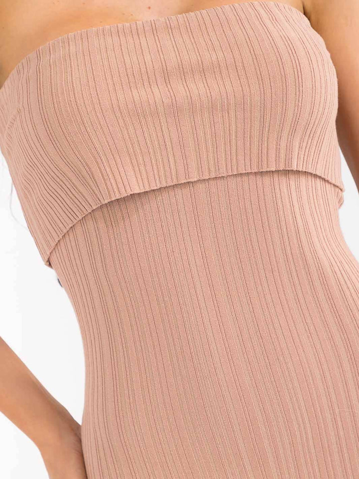 WOMEN'S SLEEVELESS TUBE RIBBED BODYCON MIDI DRESS