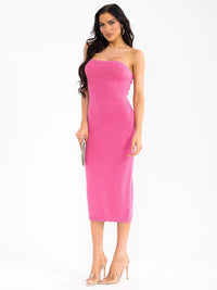 WOMEN'S SLEEVELESS TUBE KNIT SEQUINS BODYCON MIDI DRESS