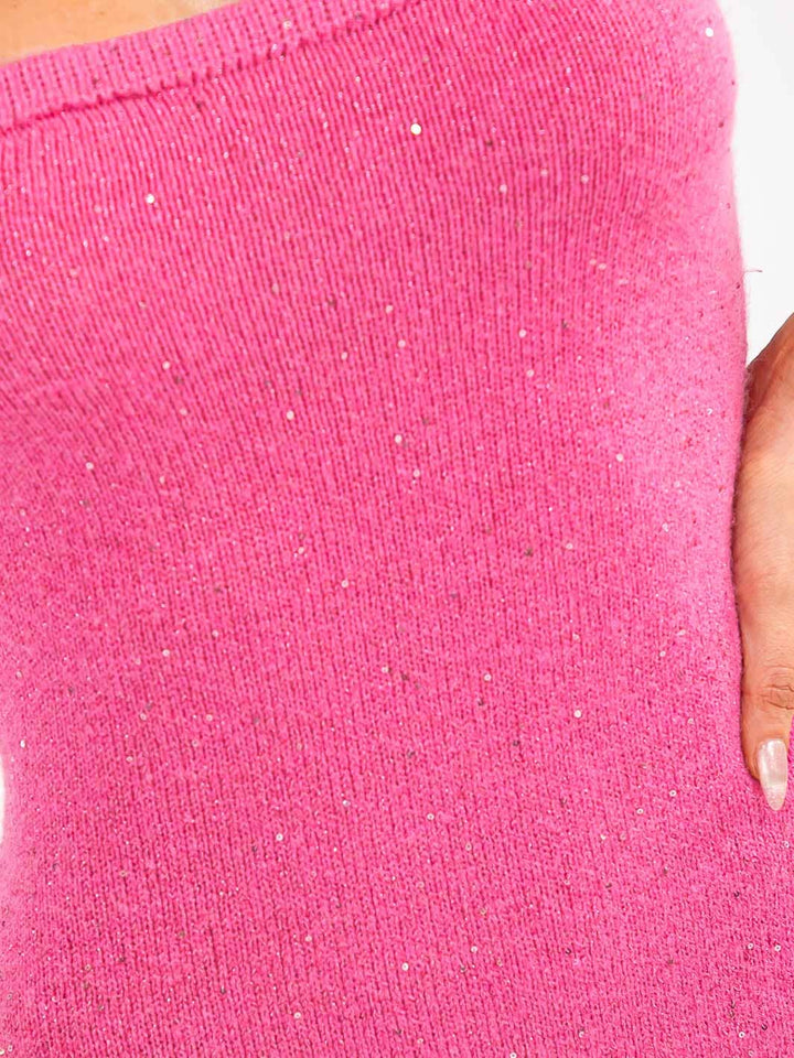 WOMEN'S SLEEVELESS TUBE KNIT SEQUINS BODYCON MIDI DRESS