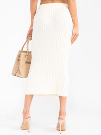 WOMEN'S ELASTIC WAIST SELF TIE RIBBED MAXI SKIRT
