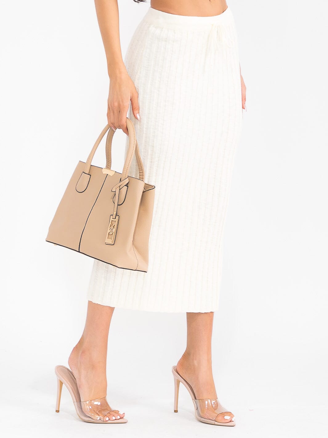 WOMEN'S ELASTIC WAIST SELF TIE RIBBED MAXI SKIRT