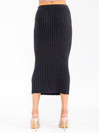 WOMEN'S ELASTIC WAIST SELF TIE RIBBED MAXI SKIRT