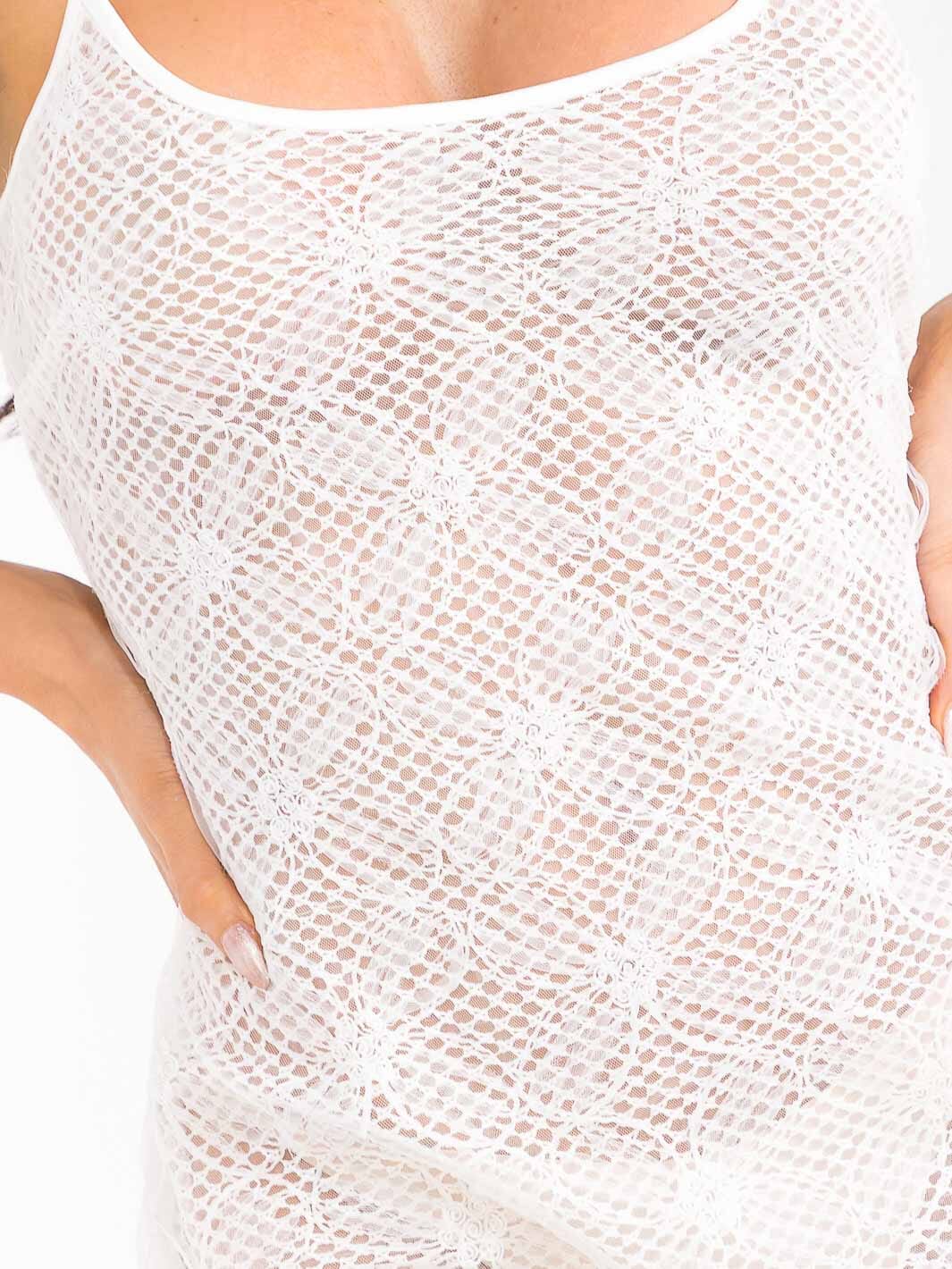 WOMEN'S SLEEVELESS MESH FLORAL BODYCON MINI DRESS