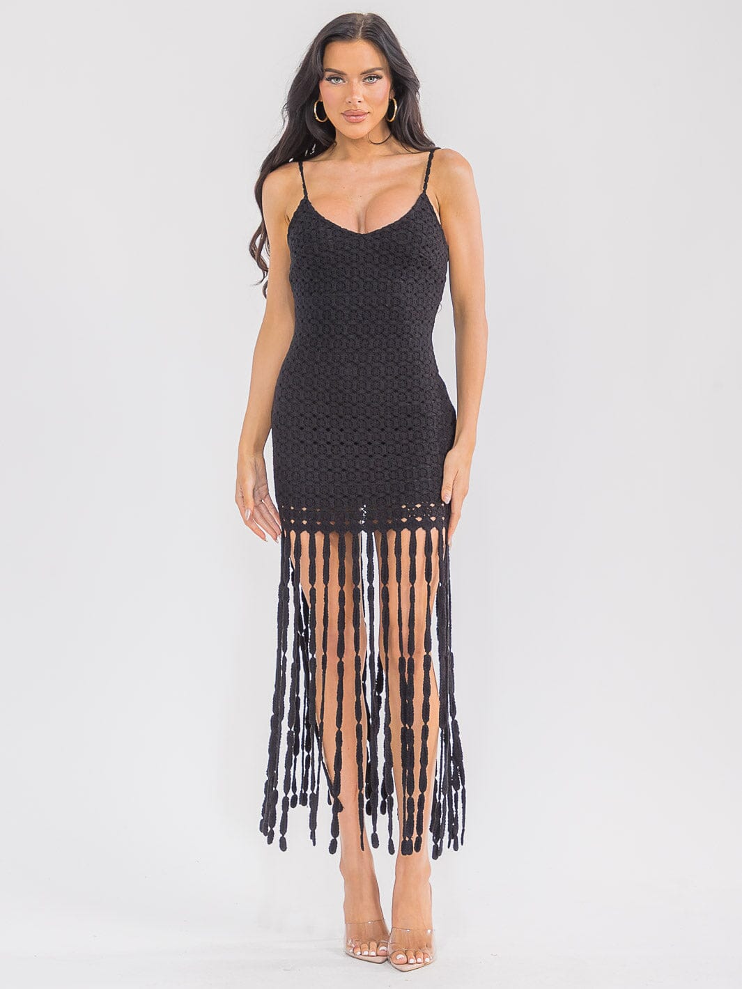 WOMEN'S SLEEVELESS V-NECK FRINGE BOTTOM HEM BODYCON MINI DRESS