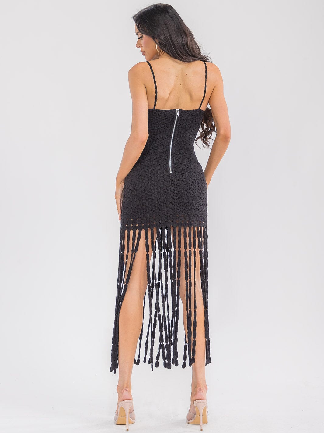 WOMEN'S SLEEVELESS V-NECK FRINGE BOTTOM HEM BODYCON MINI DRESS