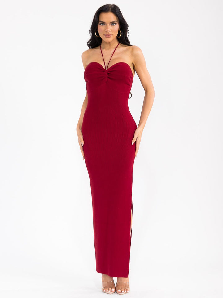 WOMEN'S SLEEVELESS SIDE SLIT BODYCON MAXI DRESS