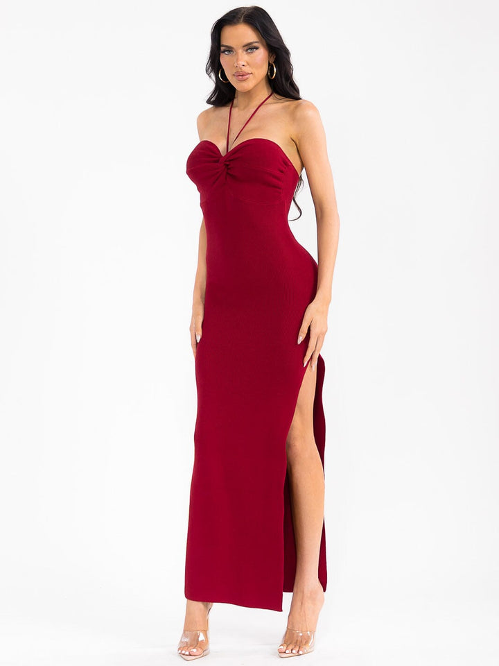 WOMEN'S SLEEVELESS SIDE SLIT BODYCON MAXI DRESS
