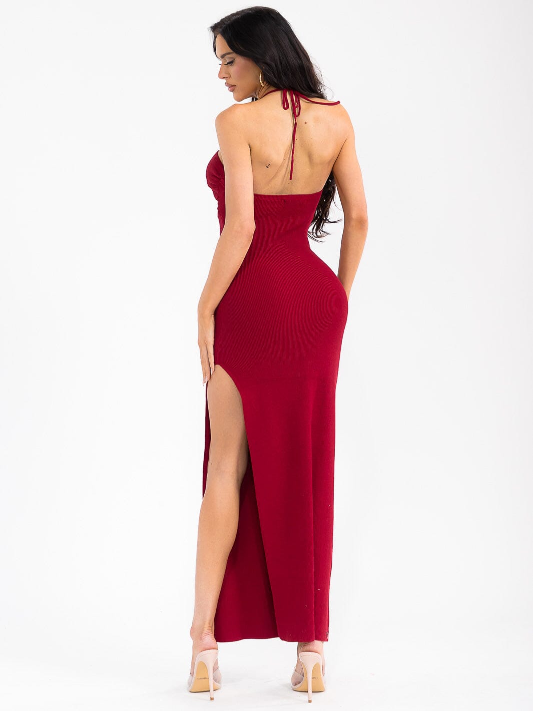 WOMEN'S SLEEVELESS SIDE SLIT BODYCON MAXI DRESS