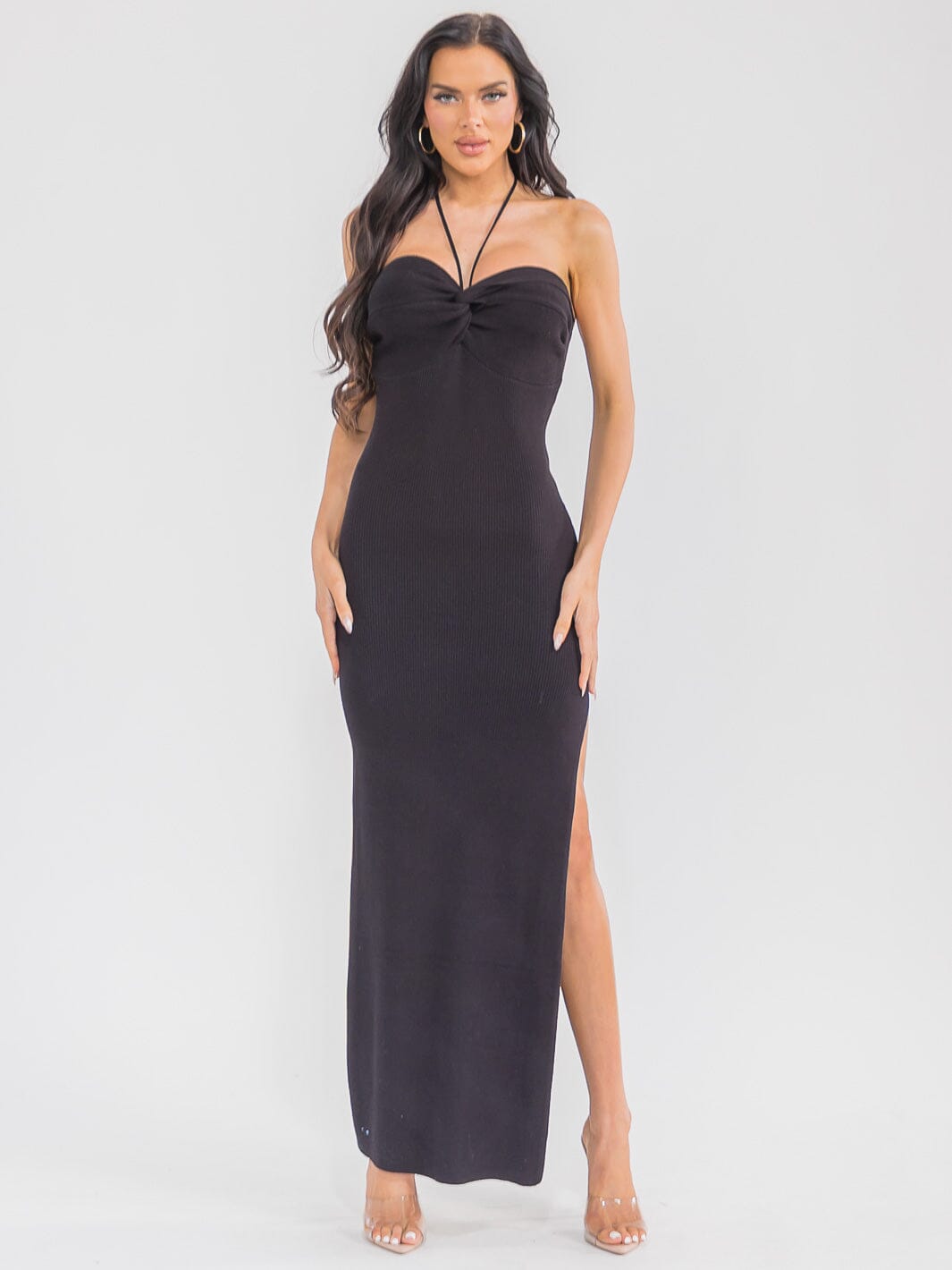 WOMEN'S SLEEVELESS SIDE SLIT BODYCON MAXI DRESS