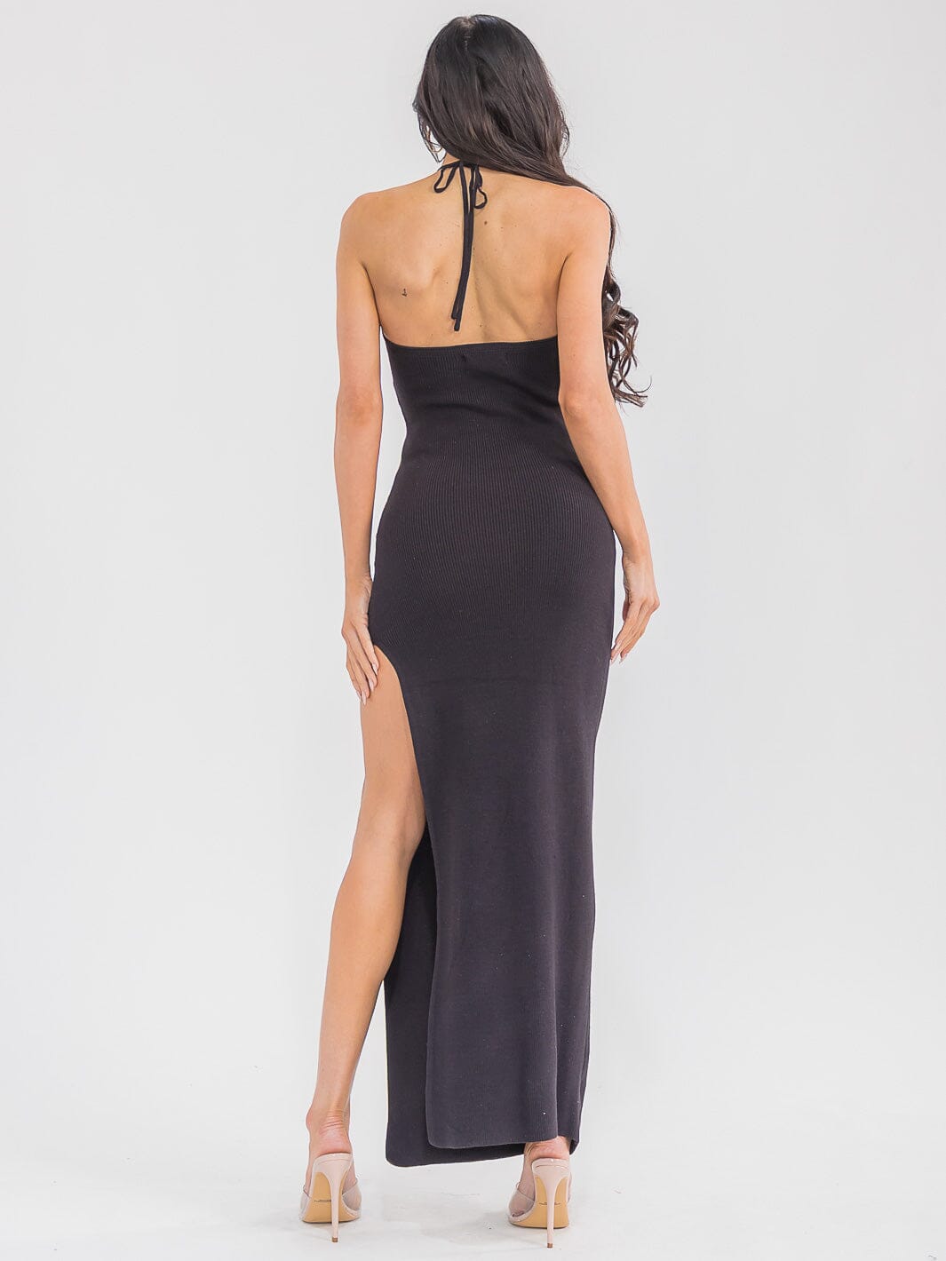 WOMEN'S SLEEVELESS SIDE SLIT BODYCON MAXI DRESS