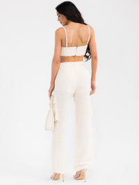 WOMEN'S SLEEVELESS CROP TOP & BUTTON CLOSURE PANTS TWEED 2PC. SET
